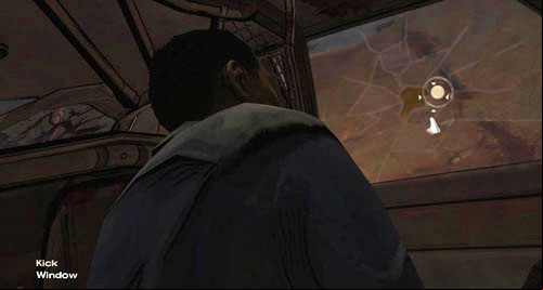Once youve regained consciousness, you can look to the left to see the body of the Cop through the window - Chapter 1: Out of the Frying Pan | Episode I: A New Day - Episode I: A New Day - The Walking Dead Game Guide