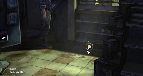 Next, look at the background of the screen, at the door - Chapter 5: Its Just One Bullet - In the pharmacy | Episode I: A New Day - Episode I: A New Day - The Walking Dead Game Guide