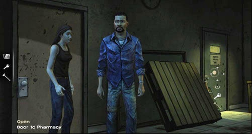 Use the keys to open the Door to Pharmacy and then just go inside - Chapter 6: Hey, Bud | Episode I: A New Day - Episode I: A New Day - The Walking Dead Game Guide