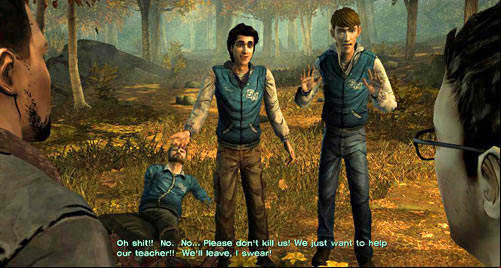 David, the teacher, got caught in the bear trap - Chapter 1: Going Hungry | Episode II: Starved for Help - Episode II: Starved for Help - The Walking Dead Game Guide