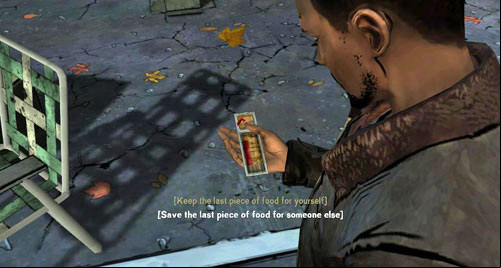 It is worth noting at this point that after you have handed out the food, there will be an option allowing you to keep the last food portion for yourself - Chapter 2: Conversation Killer - Food problem | Episode II: Starved for Help - Episode II: Starved for Help - The Walking Dead Game Guide