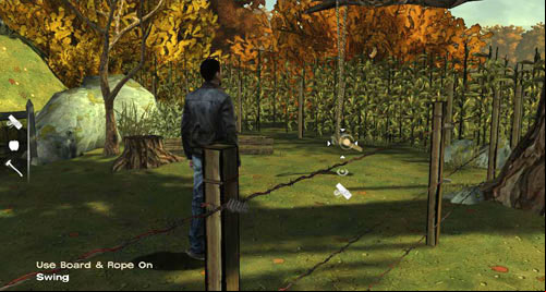 The board and the rope are all you need to repair the swing - Chapter 3: Thank you for shopping at Save Lots! - Arriving and walking round the perimeter | Episode II: Starved for Help - Episode II: Starved for Help - The Walking Dead Game Guide