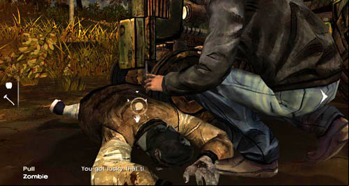 The tractor will start to move slowly and your task is to stay behind him - Chapter 3: Thank you for shopping at Save Lots! - Arriving and walking round the perimeter | Episode II: Starved for Help - Episode II: Starved for Help - The Walking Dead Game Guide