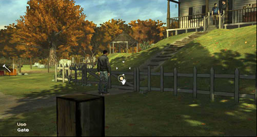 When you do everything thats required, go along the right fence to get to a small Gate and open it - Chapter 3: Thank you for shopping at Save Lots! - Searching for the bandits | Episode II: Starved for Help - Episode II: Starved for Help - The Walking Dead Game Guide