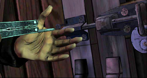 If you want to see whats inside, take a look at the Door and then use the multitool on each of the four Screws on the left side of the lock - Chapter 3: Thank you for shopping at Save Lots! - Mystery in the barn | Episode II: Starved for Help - Episode II: Starved for Help - The Walking Dead Game Guide