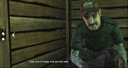 Just keep going forward until Kenny and Lee have to hide in one of the stalls - Chapter 6: Taking Charlotte | Episode II: Starved for Help - Episode II: Starved for Help - The Walking Dead Game Guide