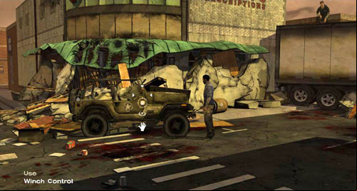 Go back to the jeep and take a look at the Winch Control - Chapter 1: Goodbye, She Quietly Says | Episode III: Long Road Ahead - Episode III: Long Road Ahead - The Walking Dead Game Guide
