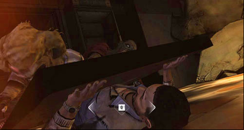 (2) Lee will be crushed by the door - Chapter 1: Goodbye, She Quietly Says | Episode III: Long Road Ahead - Episode III: Long Road Ahead - The Walking Dead Game Guide