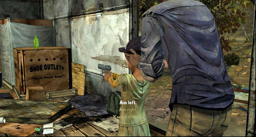 Teaching her how to use a gun: After youve brought that up, Lee will give Clementine a gun - Chapter 5: Handle It - Speaking with Clementine | Episode III: Long Road Ahead - Episode III: Long Road Ahead - The Walking Dead Game Guide