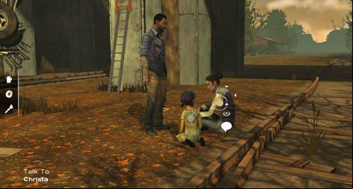 Upon arrival at the station can talk to Christa about what had happened - Chapter 7: Look Behind You | Episode III: Long Road Ahead - Episode III: Long Road Ahead - The Walking Dead Game Guide