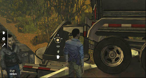 Use the blowtorch on the hitch (Cut: Hitch) - Chapter 7: Look Behind You | Episode III: Long Road Ahead - Episode III: Long Road Ahead - The Walking Dead Game Guide