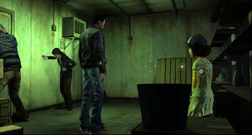 Only after youve finished talking to all of them can you start to look at the items - Chapter 5: Too Much Salt Will Kill You | Episode II: Starved for Help - Episode II: Starved for Help - The Walking Dead Game Guide