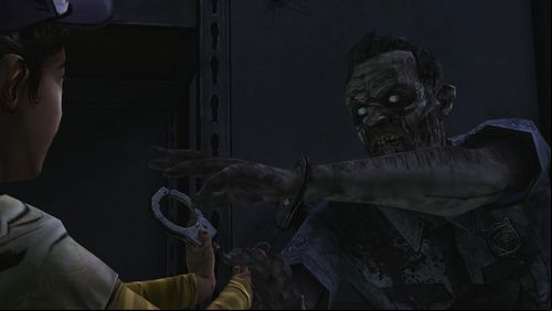 Now you can tell her to handcuff the Walker or chain Lee to the radiator, as suggested by camera zoom - Chapter 7: Goodbye | Episode V: No Time Left - Episode V: No Time Left - The Walking Dead Game Guide