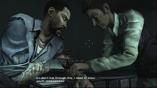 Choose any option in a dialogue before cutting of the arm, as well as in next two during the brutal operation, after which Lee will out again (if Christa and Kenny are in your group, despite his initial courage, Kenny will panic and Christa will have to do the bloody job) - Chapter 1: The Morgue | Episode V: No Time Left - Episode V: No Time Left - The Walking Dead Game Guide