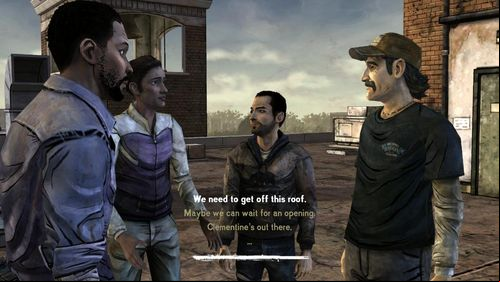 After a conversation you have to think what to do next - Chapter 2: Rooftop | Episode V: No Time Left - Episode V: No Time Left - The Walking Dead Game Guide