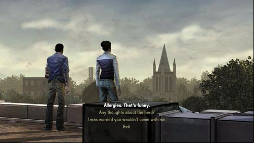 Return to the central part of the rooftop and head to Christa - Chapter 2: Rooftop | Episode V: No Time Left - Episode V: No Time Left - The Walking Dead Game Guide