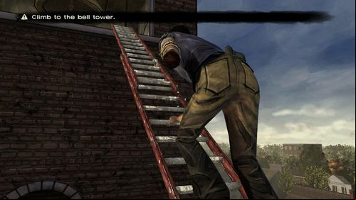Start climbing up the Ladder by pressing a corresponding key to move up - Chapter 2: Rooftop | Episode V: No Time Left - Episode V: No Time Left - The Walking Dead Game Guide