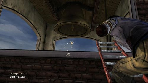 At some point then ladder breaks up and it starts to folds up - Chapter 2: Rooftop | Episode V: No Time Left - Episode V: No Time Left - The Walking Dead Game Guide