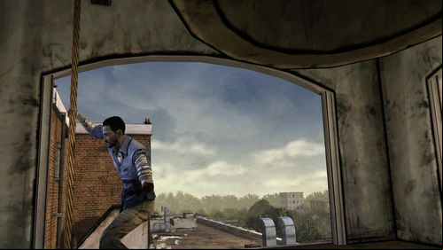 But first ring the bell by pulling the Rope - zombie will get interested in the loud sound - Chapter 2: Rooftop | Episode V: No Time Left - Episode V: No Time Left - The Walking Dead Game Guide