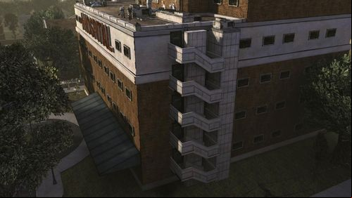 Watch the cutscene, where entire group runs down the fire escape and after a while appears at the well-known mansion - Chapter 2: Rooftop | Episode V: No Time Left - Episode V: No Time Left - The Walking Dead Game Guide