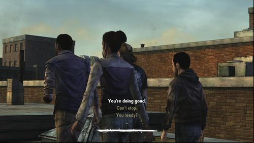 If Kenny is alive, watch the cutscene and choose any option in the first dialogue - Chapter 4: Above River Street | Episode V: No Time Left - Episode V: No Time Left - The Walking Dead Game Guide