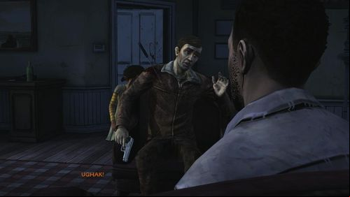 After a moment Clementine will approach Stranger, hitting him with an object she picked up (if you didnt point at any object, she will hit him with her fist) - Chapter 6: The Stranger | Episode V: No Time Left - Episode V: No Time Left - The Walking Dead Game Guide