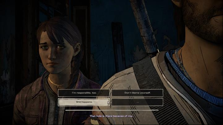 The group moves to an upper floor, leaving you with an opportunity to talk with Kate - Chapter 2 - Promises and Lies | Episode 5 - Episode 5: From the Gallows - The Walking Dead: The Telltale Series - A New Frontier Game Guide
