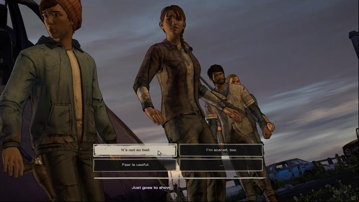 Proceed using the ledge and get a hold of your companions hand to avoid falling from the freeway - Chapter 3 - Family Values | Episode 5 - Episode 5: From the Gallows - The Walking Dead: The Telltale Series - A New Frontier Game Guide