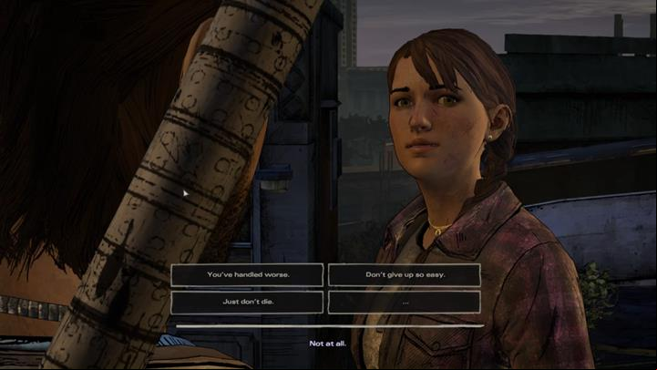 Grab the blade to initiate a new cutscene, seeing you talk with Kate and David - Chapter 3 - Family Values | Episode 5 - Episode 5: From the Gallows - The Walking Dead: The Telltale Series - A New Frontier Game Guide