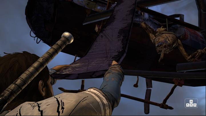 Unfortunately, Javier will break the propeller blade, suspending him over the ruptured part of the highway - Chapter 3 - Family Values | Episode 5 - Episode 5: From the Gallows - The Walking Dead: The Telltale Series - A New Frontier Game Guide