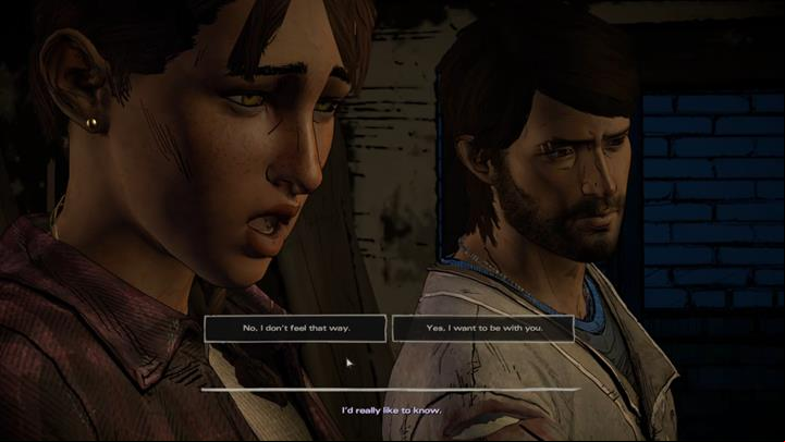 Finally, the woman will profess her feelings, leaving you with a third major choice found in this episode - Chapter 6 - The Price of Justice | Episode 4 - Episode 4: Thicker than Water - The Walking Dead: The Telltale Series - A New Frontier Game Guide