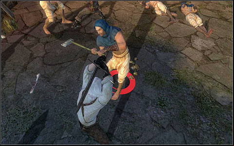When you move your cursor over an enemy, it will take shape of a sword and a red circle will appear under the opponents feet - Kaer Morhen Courtyard - part 1 | Walkthrough - Prologue - The Witcher Game Guide & Walkthrough