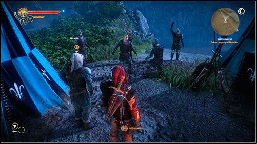 At the edge of the Kaedweni camp you will find the blue stripes camp (M25, 15), with a fist fight tournament right beside the tents - Against the Blue Stripes - Side missions - The Witcher 2 Assassins of Kings Guide