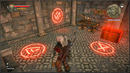 In order to open the chest, you have to extinguish the signs in a proper order - The Gargoyle Contract | Common side missions - Side missions - Common - The Witcher 2 Assassins of Kings Guide