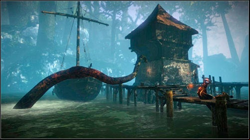 Once you end the conversation with your companions at the tavern, a man will rush in and tell about the monsters attack - The Kayran (steps 1-4) - Main missions - The Witcher 2 Assassins of Kings Guide