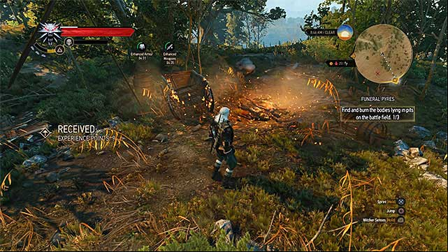 Use Igni to set the corpses on fire - The Witcher 3 Wild Hunt: Side quests, Inn by the Crossroads - list, walkthrough - Inn by the Crossroads - The Witcher 3 Wild Hunt Guide