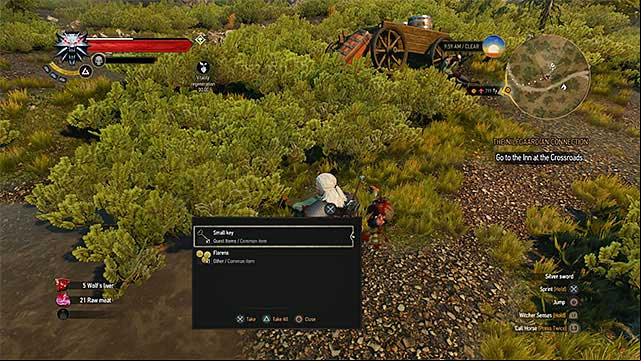 Key can be found at the corpse that is slightly more away from the cart - The Witcher 3 Wild Hunt: Treasure hunt, Inn by the Crossroads - walkthrough - Inn by the Crossroads - The Witcher 3 Wild Hunt Guide