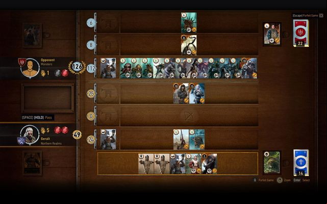 Notice that your opponent has much more points but he has only one card left - The Witcher 3 Wild Hunt: Strategies and hints in Gwent - Gwent game - The Witcher 3 Wild Hunt Guide