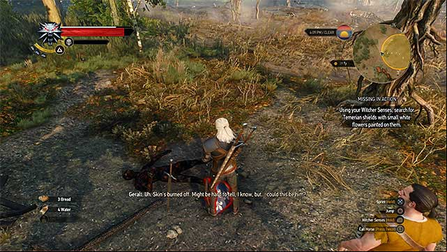 Examine the corpses with blue shield that have white flower on it - The Witcher 3 Wild Hunt: Side quests - list, walkthrough - Prologue and White Orchard - The Witcher 3 Wild Hunt Guide