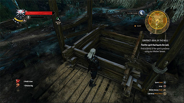 Jump to the well to explore the underwater cave - The Witcher 3 Wild Hunt: Witcher contracts - Devil by the Well, walkthrough - Prologue and White Orchard - The Witcher 3 Wild Hunt Guide