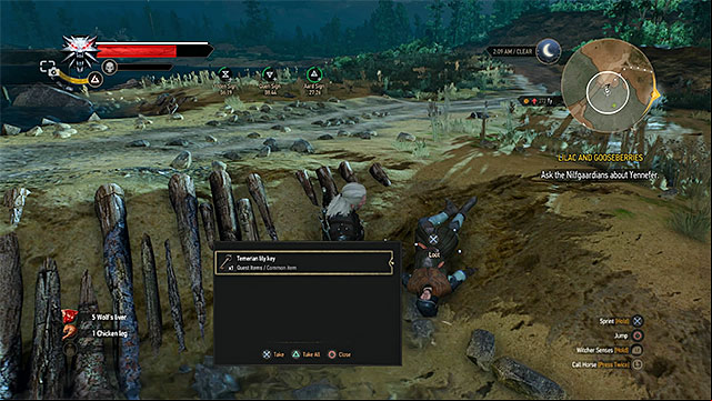 Key to the chest can be found at the corpse on the shore - The Witcher 3 Wild Hunt: Treasure hunt - list, walkthrough - Prologue and White Orchard - The Witcher 3 Wild Hunt Guide