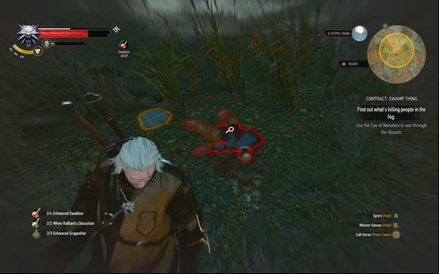 Corpse and tracks hidden with illusion - The Witcher 3 Wild Hunt: Witcher contracts, Crookbag Bog - walkthrough - Crookback Bog - The Witcher 3 Wild Hunt Guide