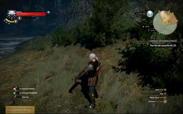 Spill the potion in marked locations - its added automatically to the used items field - The Witcher 3 Wild Hunt: Witcher contracts, Crookbag Bog - walkthrough - Crookback Bog - The Witcher 3 Wild Hunt Guide