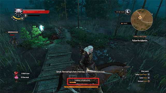 Observe the fear bar, when it gets full you will fall off the horse - The Witcher 3 Wild Hunt: Horse ride and swimming - Exploring the game world - The Witcher 3 Wild Hunt Guide