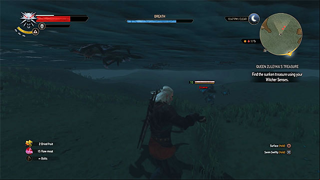 After obtaining the crossbow you can kill monsters attacking Geralt under water - The Witcher 3 Wild Hunt: Horse ride and swimming - Exploring the game world - The Witcher 3 Wild Hunt Guide