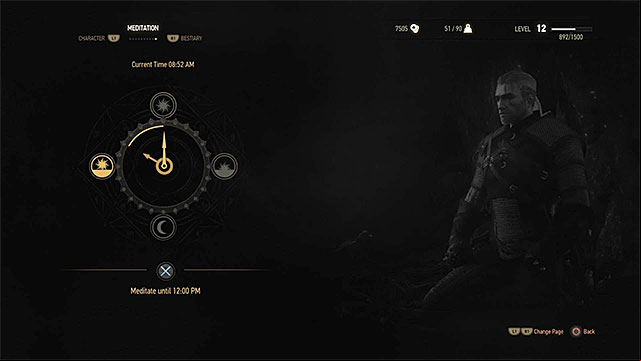 Meditation window - The Witcher 3 Wild Hunt: Healing during battle and meditation - Combat - The Witcher 3 Wild Hunt Guide
