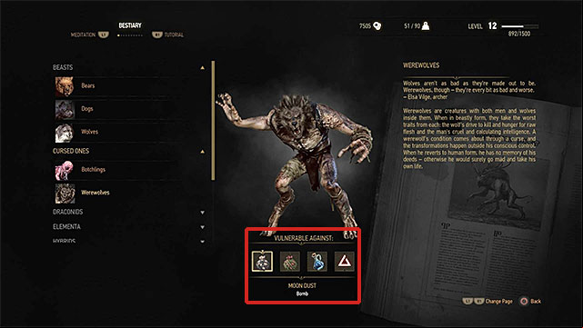 An example monster card - the game informs you of all his weaknesses - The Witcher 3 Wild Hunt: Preparing for battles with harder enemies - Combat - The Witcher 3 Wild Hunt Guide