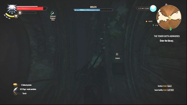 To open the door you must dive and find the lock. - The Witcher 3 Wild Hunt: Side quests in An Skellig - list, walkthrough - An Skellig - The Witcher 3 Wild Hunt Guide