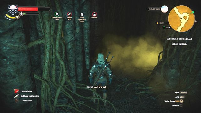 Watch out for poisonous fumes. Try to run through them as quickly as possible. - The Witcher 3 Wild Hunt: Witcher contracts in Hindarsfjall - list, walkthrough - Hindarsfjall - The Witcher 3 Wild Hunt Guide