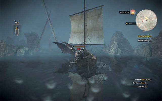 Swim the boat among the fog - The Witcher 3 Wild Hunt: The Isle of Mists - walkthrough - Kaer Morhen - The Witcher 3 Wild Hunt Guide